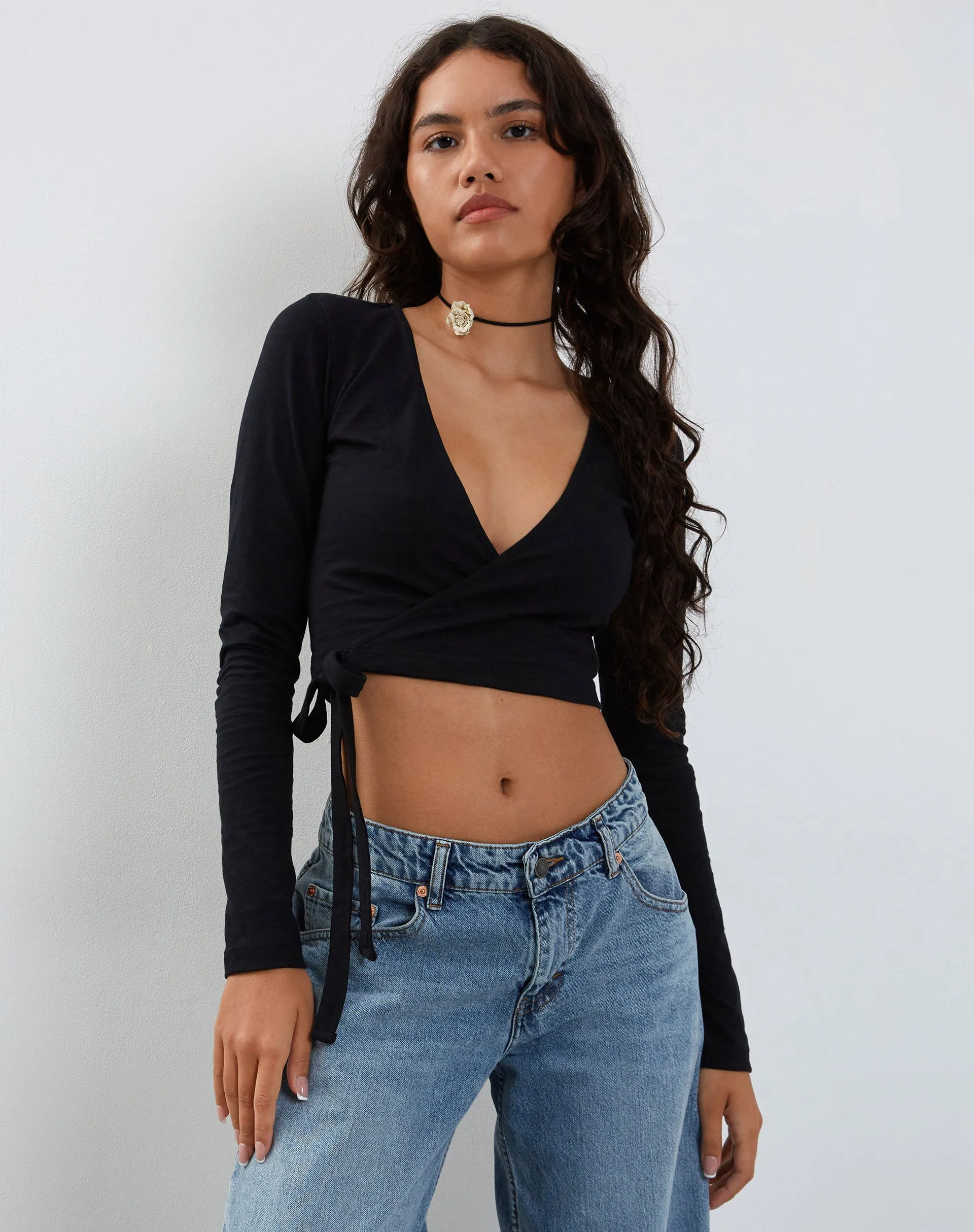 Ballet Long Sleeve Wrap Top in Black Jersey sold by Motel Rocks product image thumbnail 2
