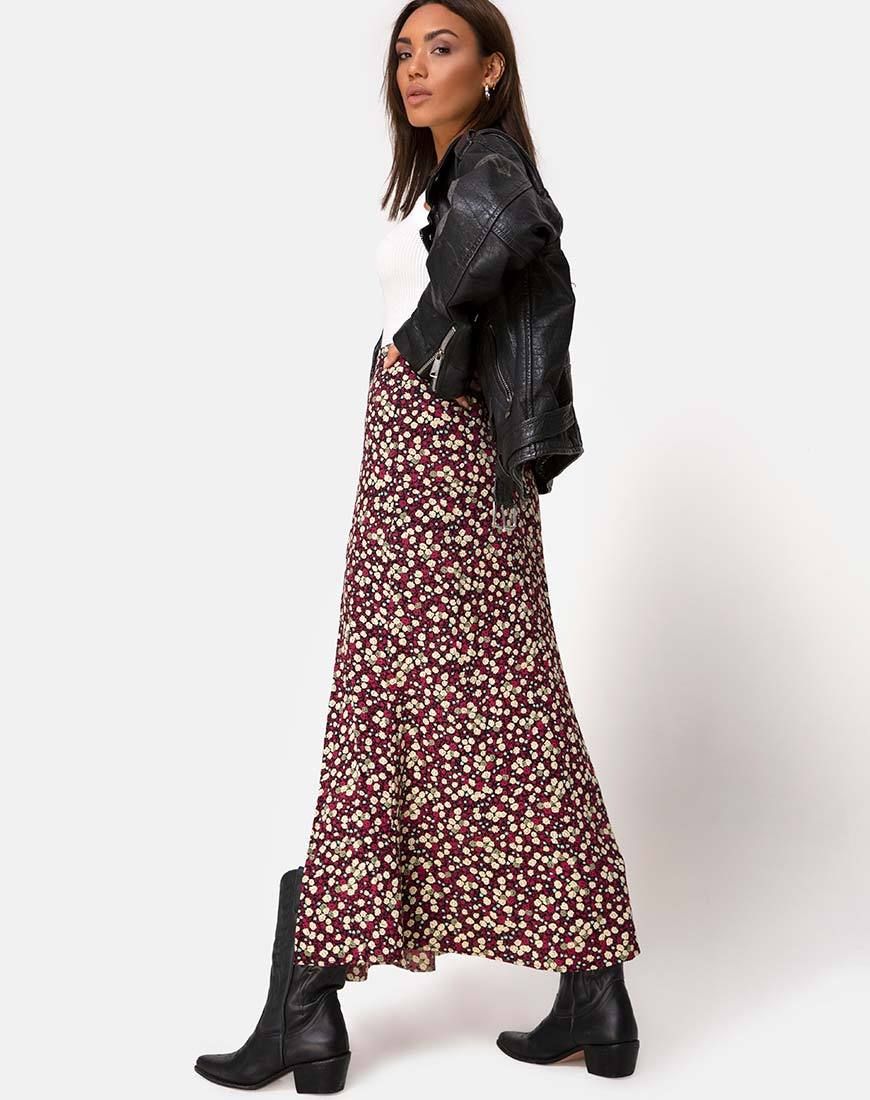 Mica Maxi Skirt in Floral Field Plum sold by Motel Rocks product image thumbnail 2