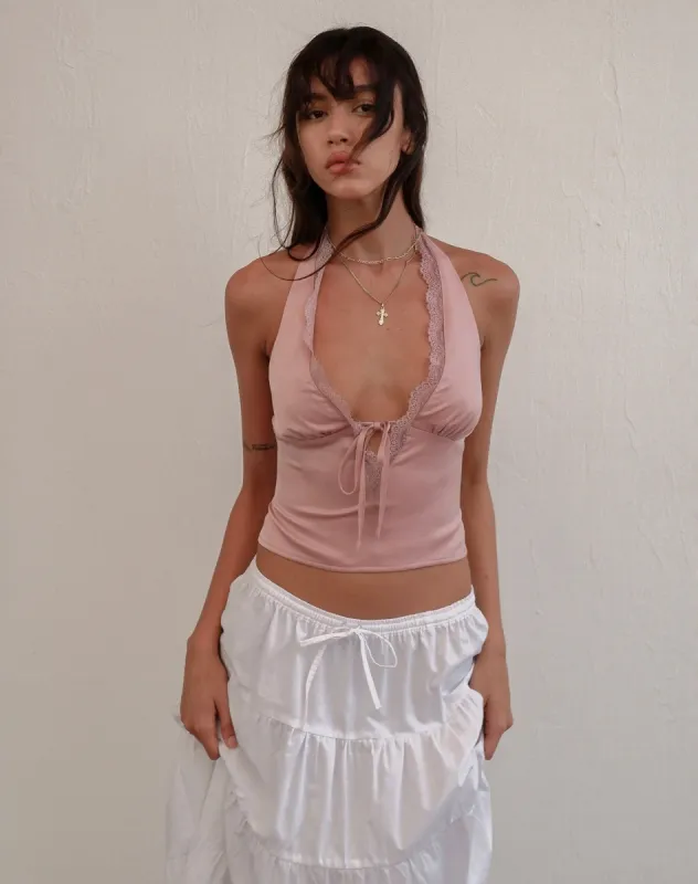 Mutsuki Halterneck Top in Satin Pink made by Motel Rocks