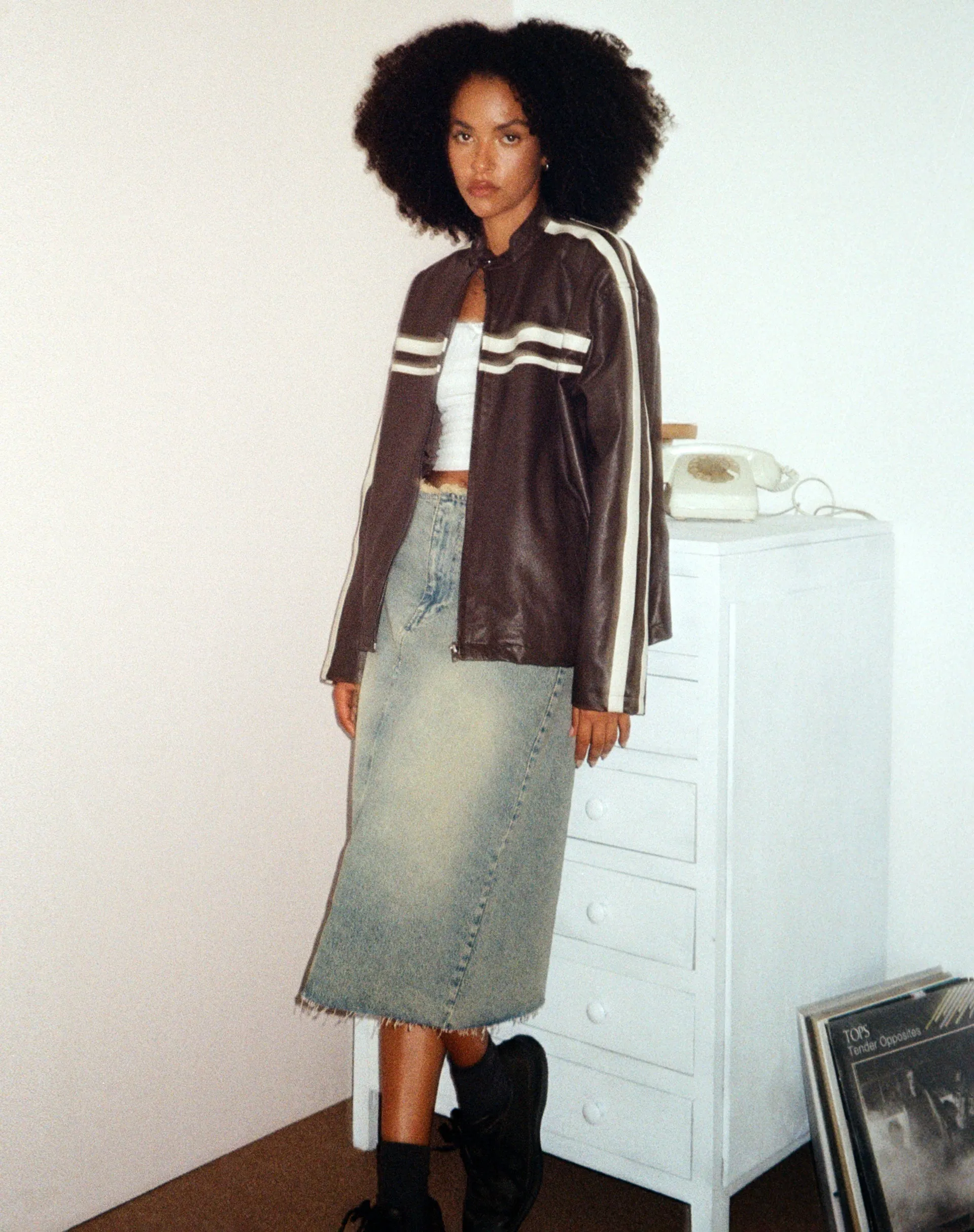 Low Rise Denim Midi Skirt in Light Blue Sand sold by Motel Rocks product image thumbnail 5