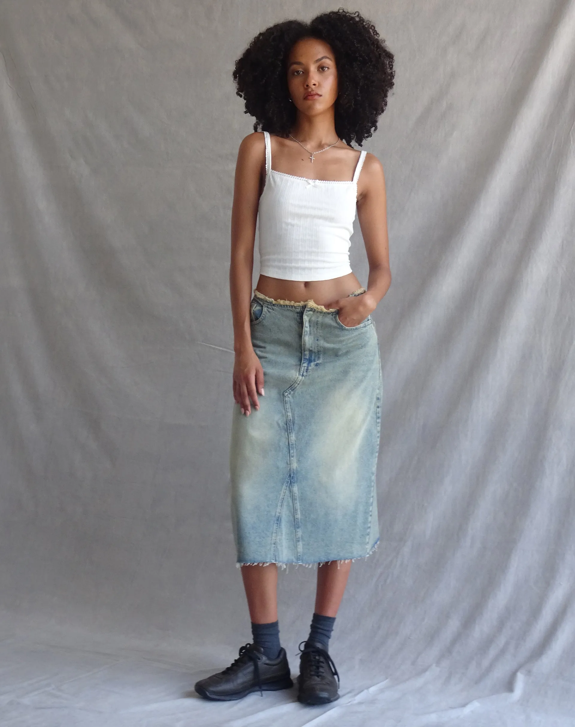 Low Rise Denim Midi Skirt in Light Blue Sand sold by Motel Rocks product image thumbnail 2