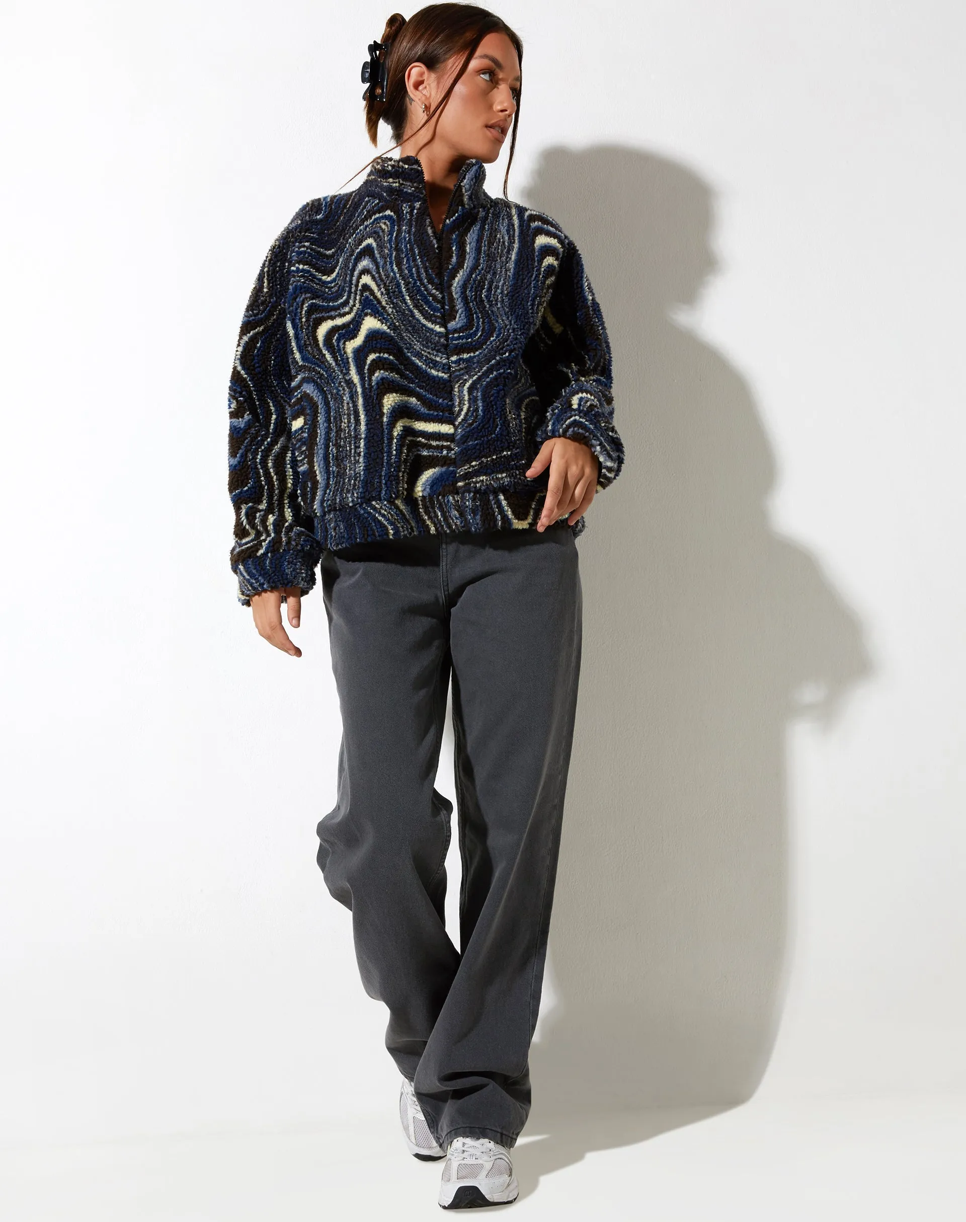 Nereo Jacket in Ripple Blue Black and Ivory sold by Motel Rocks product image thumbnail 5