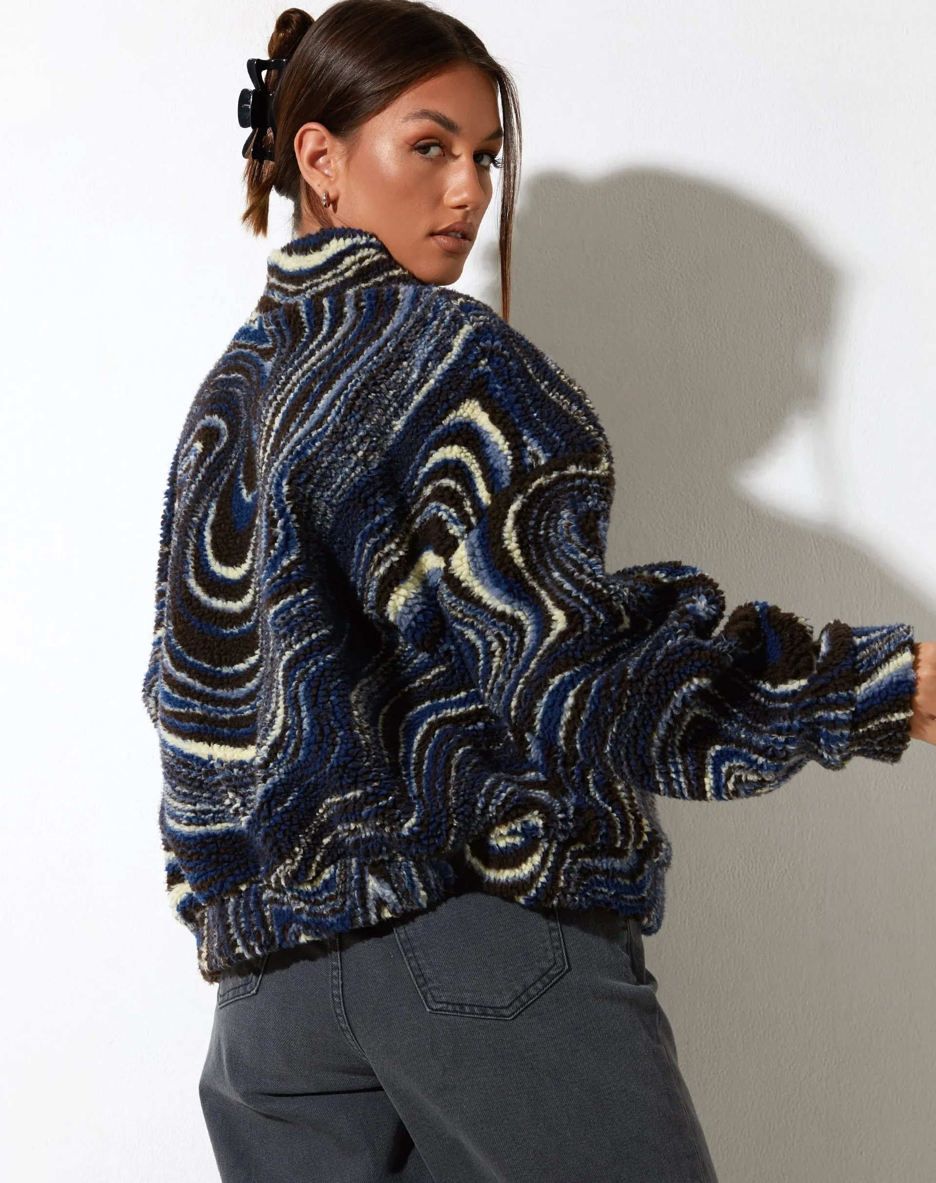 Nereo Jacket in Ripple Blue Black and Ivory sold by Motel Rocks product image thumbnail 4