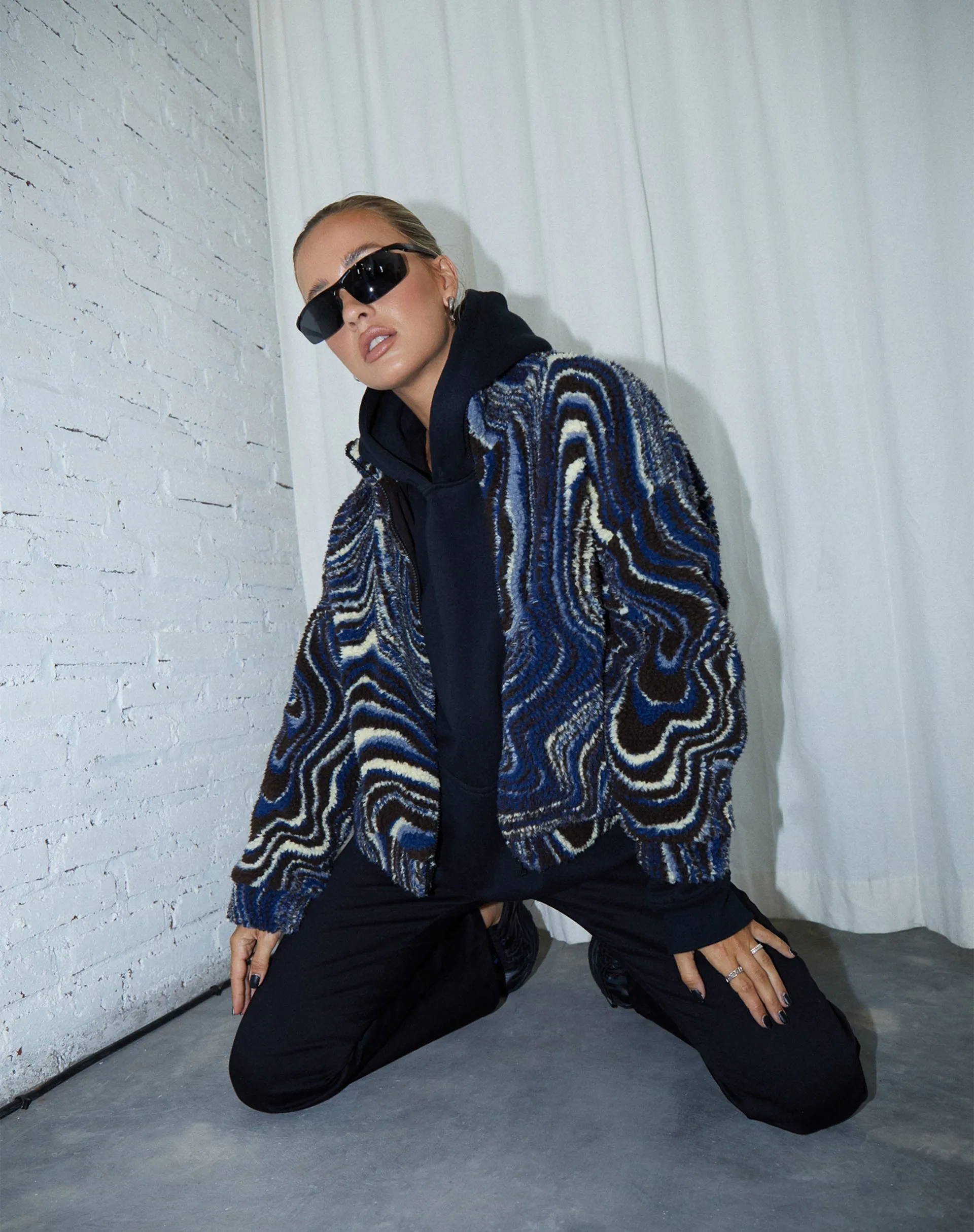 Nereo Jacket in Ripple Blue Black and Ivory sold by Motel Rocks product image thumbnail 2