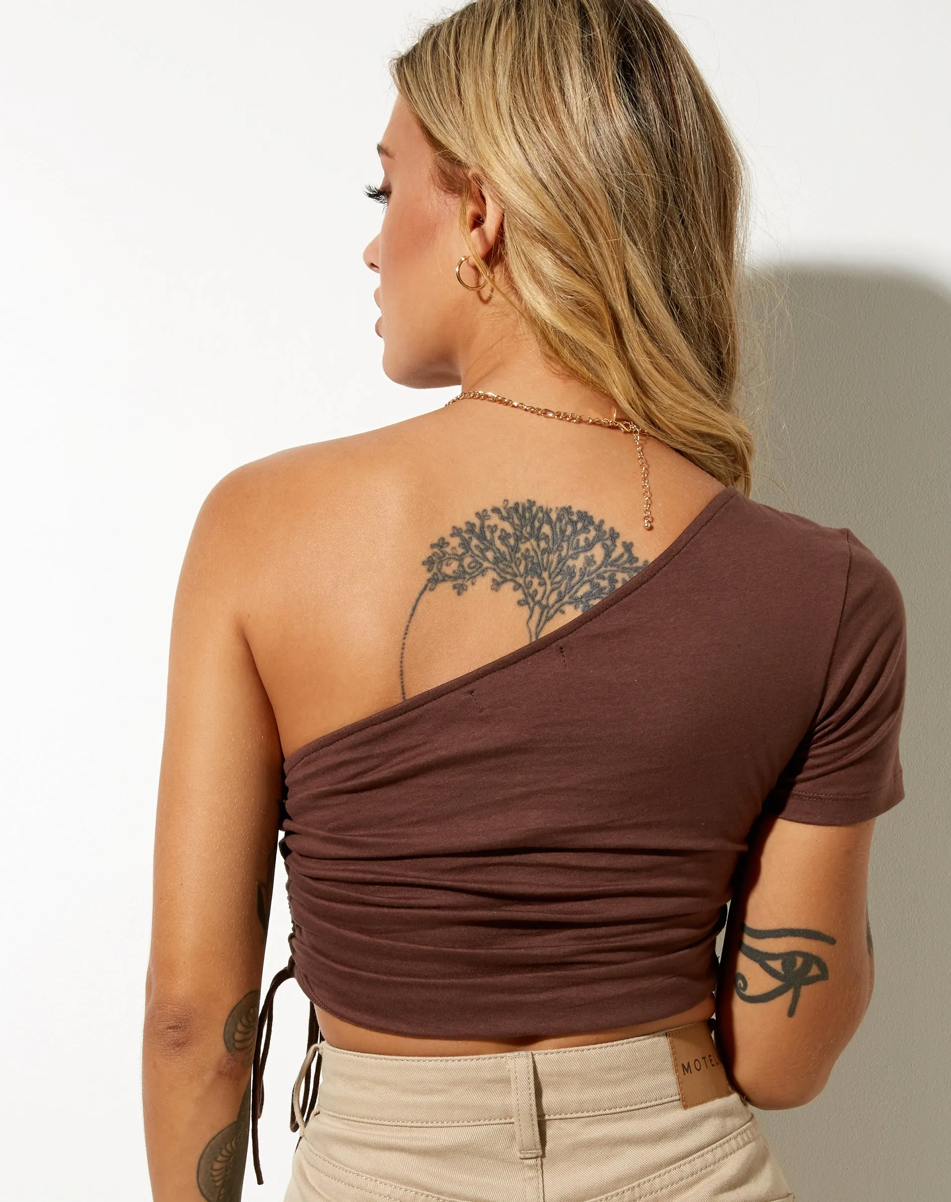 Kara Crop Top in Lycra Deep Mahogany sold by Motel Rocks product image thumbnail 2
