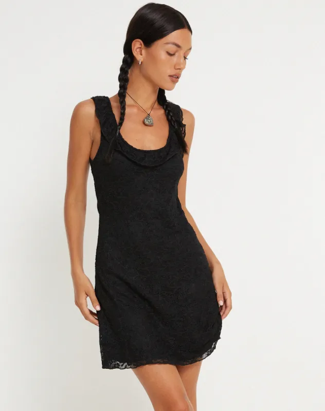 Eltami Mini Dress in Lace Black sold by Motel Rocks
