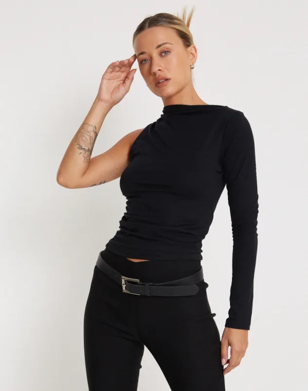 Roonhi Long Sleeve One Shoulder Top in Black sold by Motel Rocks