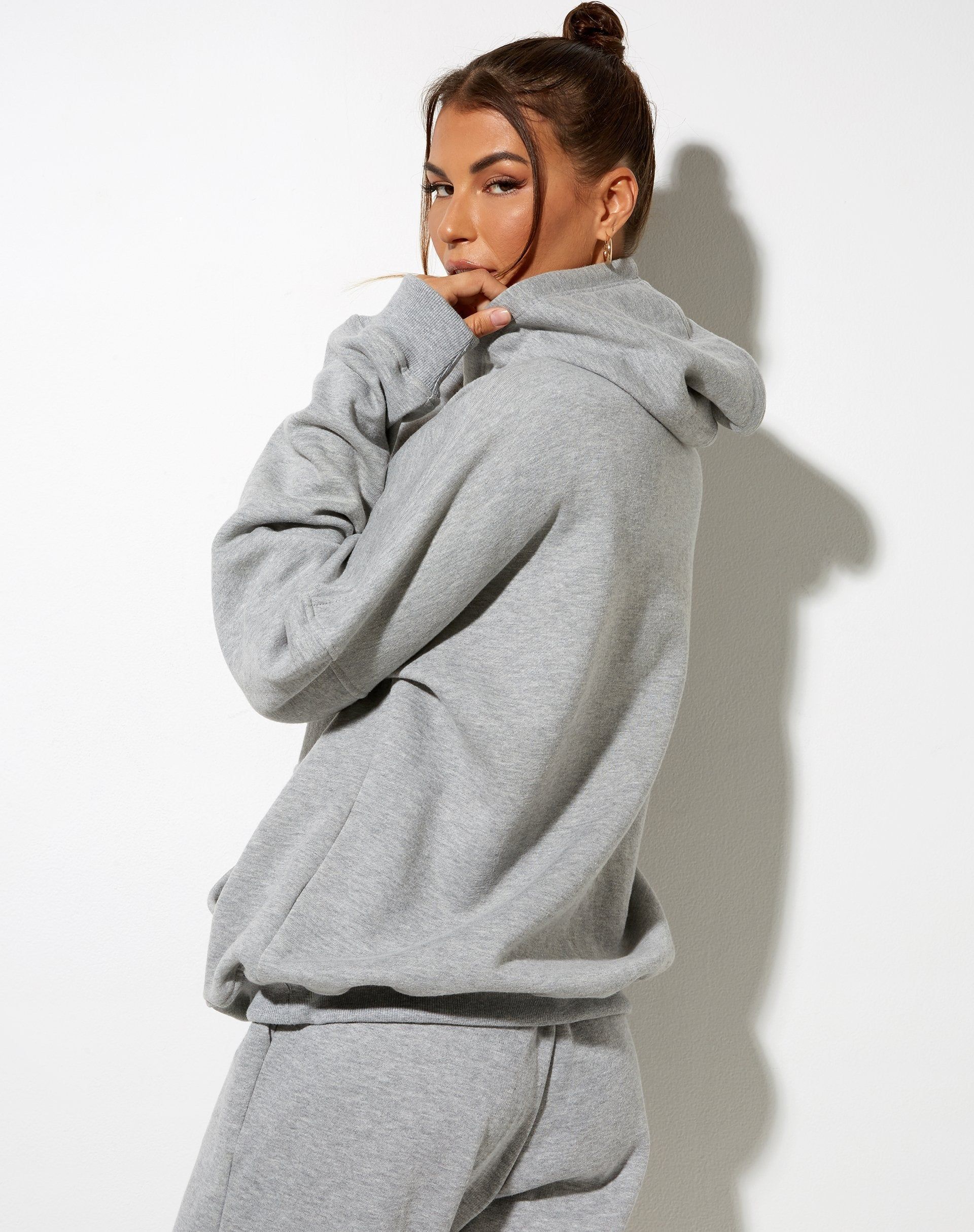 Oversize Hoody in Greymarl with "Angel" Embro in Lemon sold by Motel Rocks product image thumbnail 3