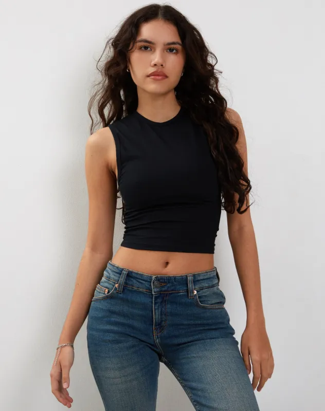 Monlo Vest Top in Lycra Black sold by Motel Rocks