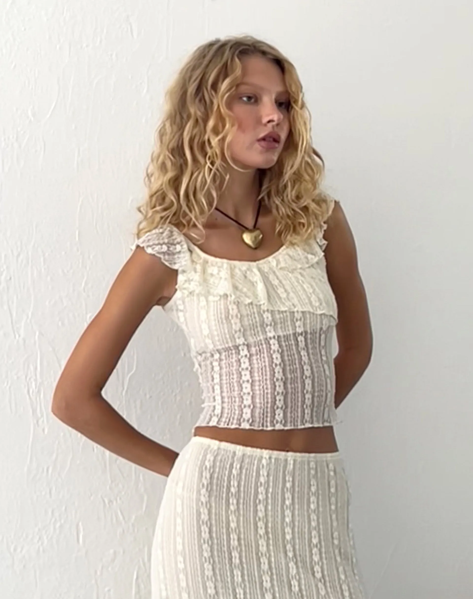 Simran Bardot top in Cream Lace sold by Motel Rocks product image thumbnail 4