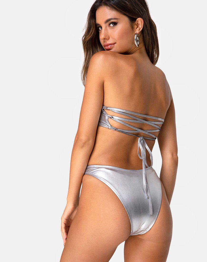 Keila Bikini Bottom in Metallic Silver sold by Motel Rocks product image thumbnail 4