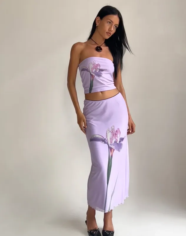 Lassie Midi Skirt in Lilac Flower Placement sold by Motel Rocks