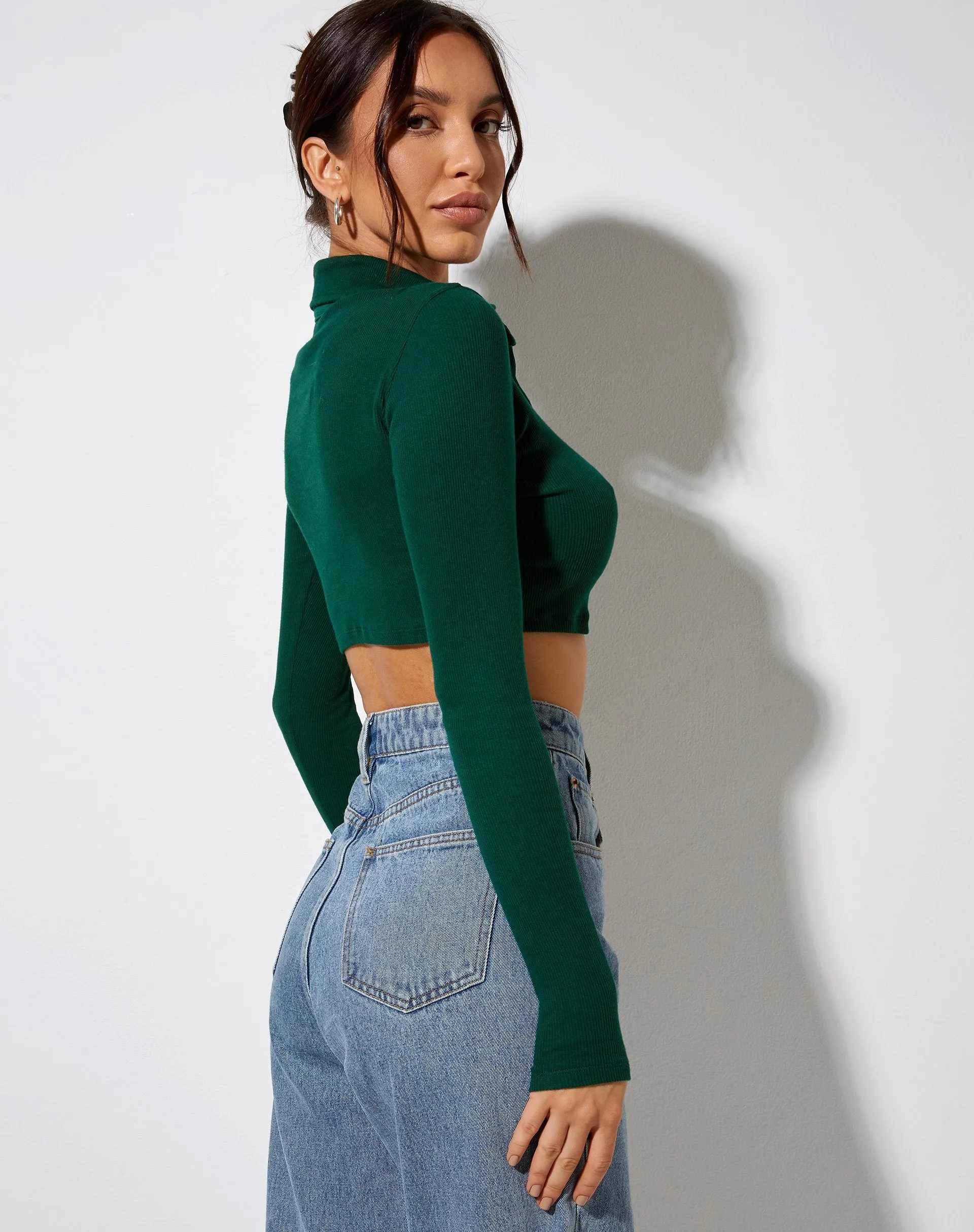 Elody Crop Top in Bottle Green Cupid Gold Embro sold by Motel Rocks product image thumbnail 3