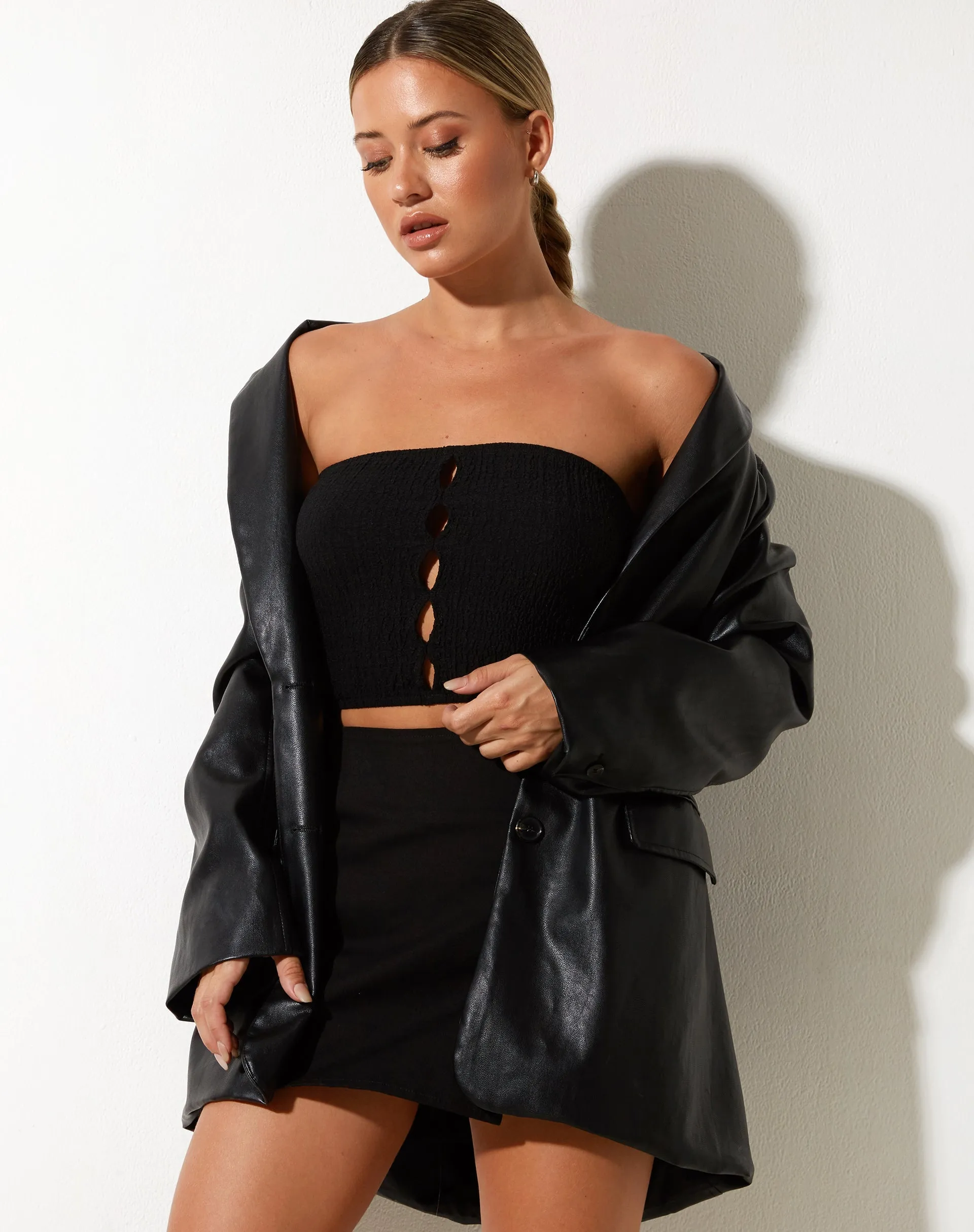 Baha Bandeau Top in Bubble Jersey Black sold by Motel Rocks