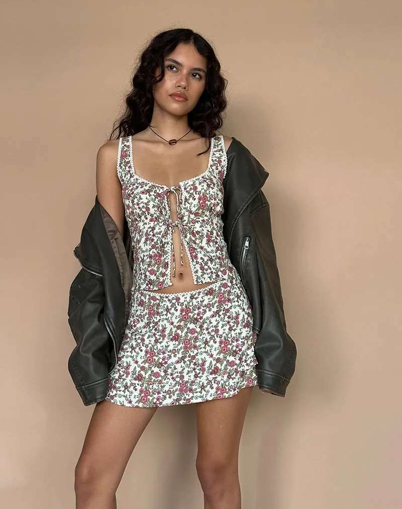 Esau Tie Front Top in Vintage Bloom Ivory sold by Motel Rocks