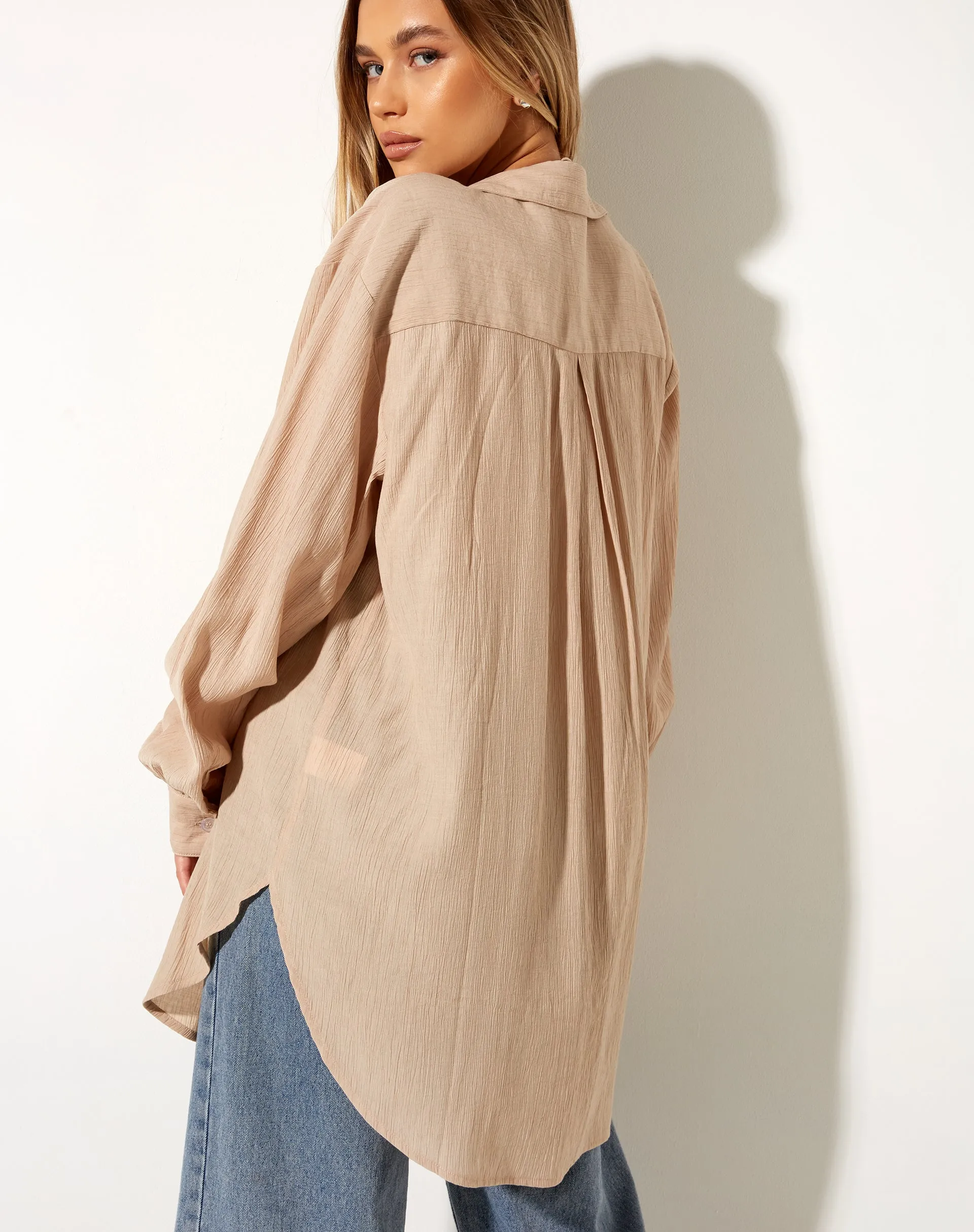 Dael Oversized Shirt in Crinkle Tan sold by Motel Rocks product image thumbnail 2