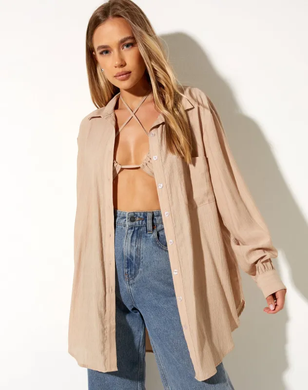 Dael Oversized Shirt in Crinkle Tan sold by Motel Rocks