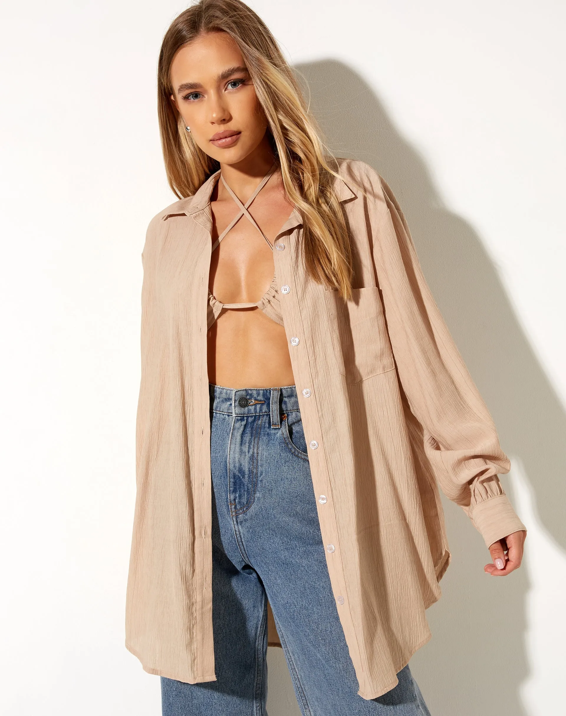 Dael Oversized Shirt in Crinkle Tan sold by Motel Rocks