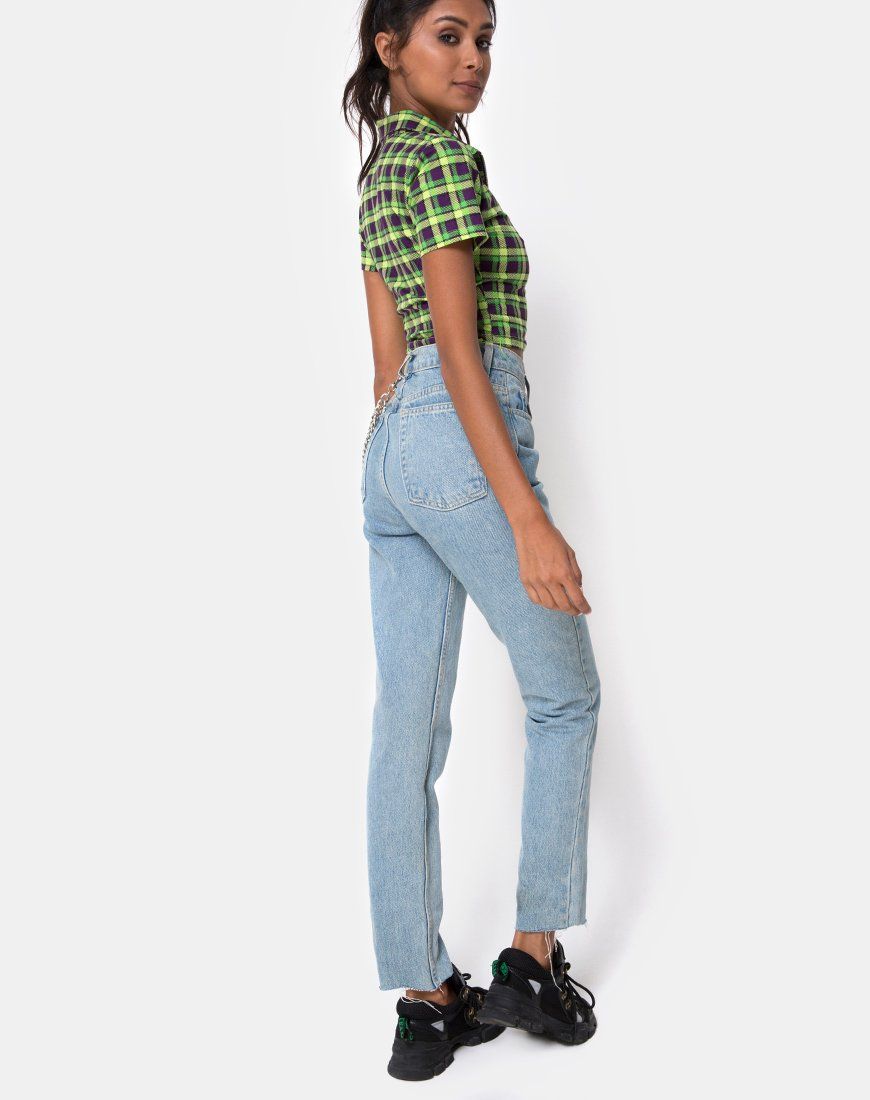 Dhen Crop Top in Green and Purple Check sold by Motel Rocks product image thumbnail 5