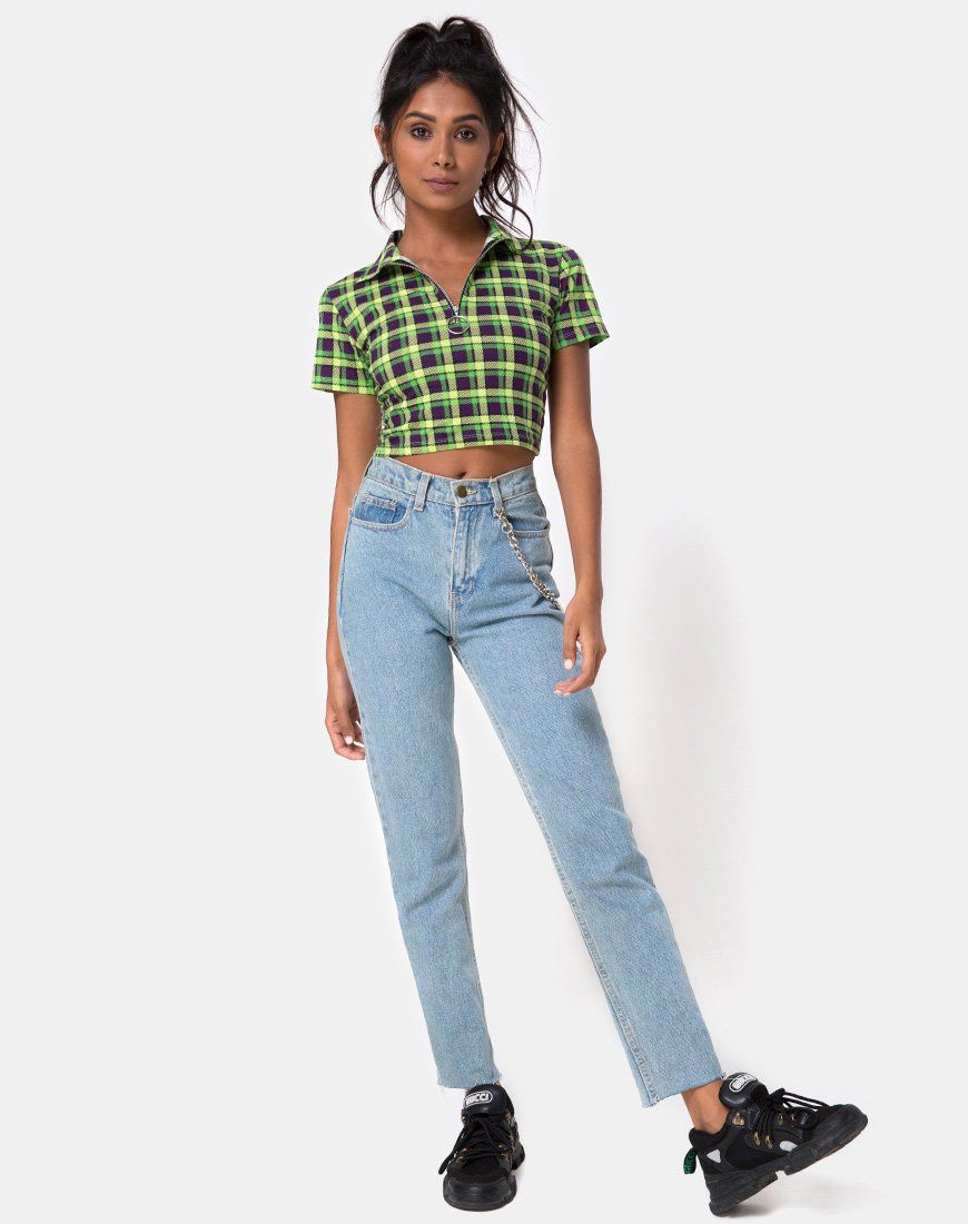 Dhen Crop Top in Green and Purple Check sold by Motel Rocks product image thumbnail 4