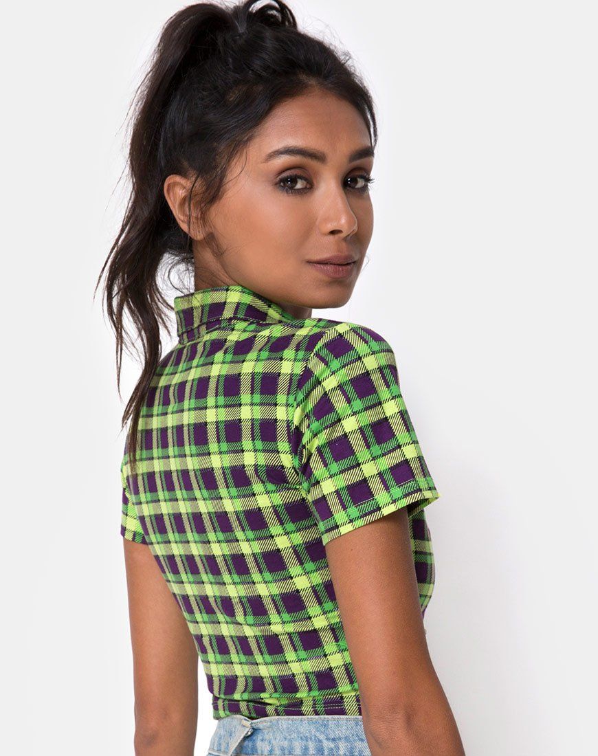 Dhen Crop Top in Green and Purple Check sold by Motel Rocks product image thumbnail 3