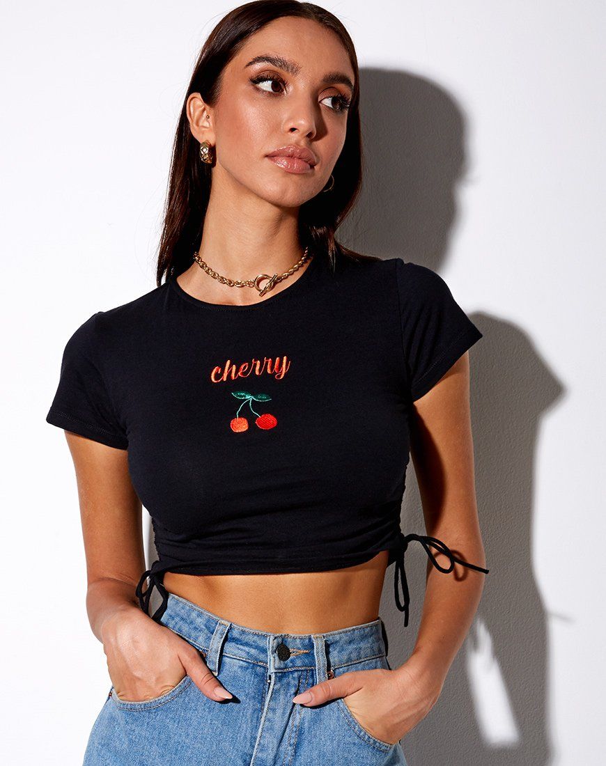 Doga Crop Top in Black Cherry Embro sold by Motel Rocks