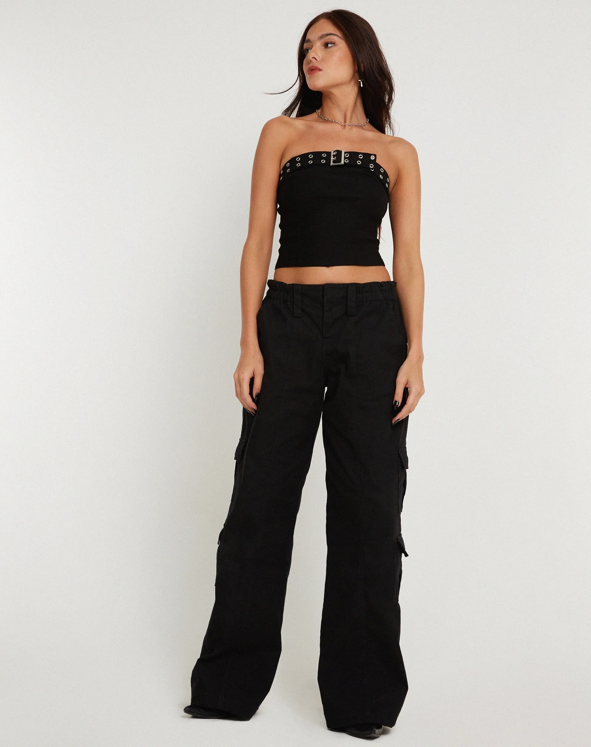 Bertha Strapless Crop Top in Black with Eyelet sold by Motel Rocks product image thumbnail 5