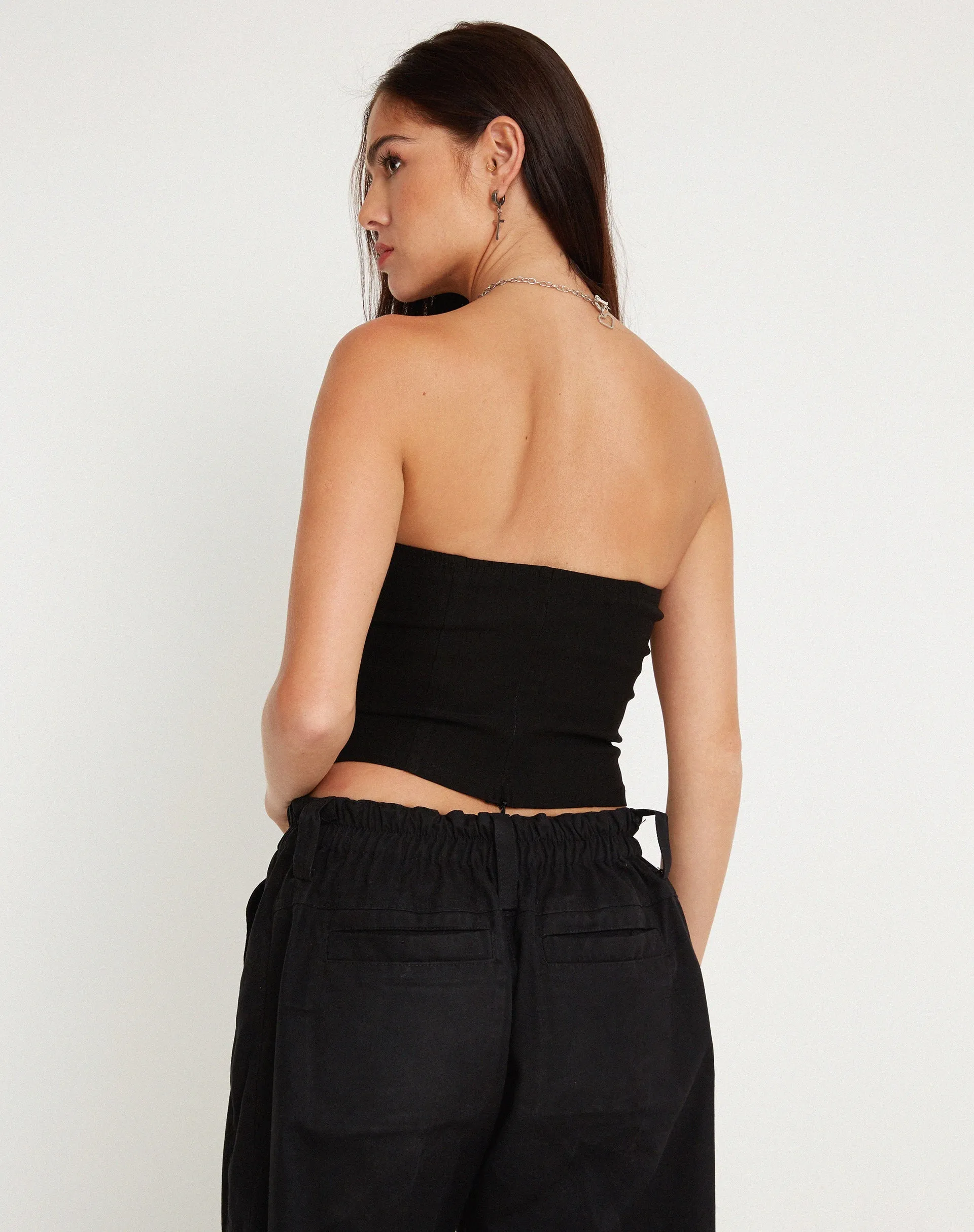 Bertha Strapless Crop Top in Black with Eyelet sold by Motel Rocks product image thumbnail 3