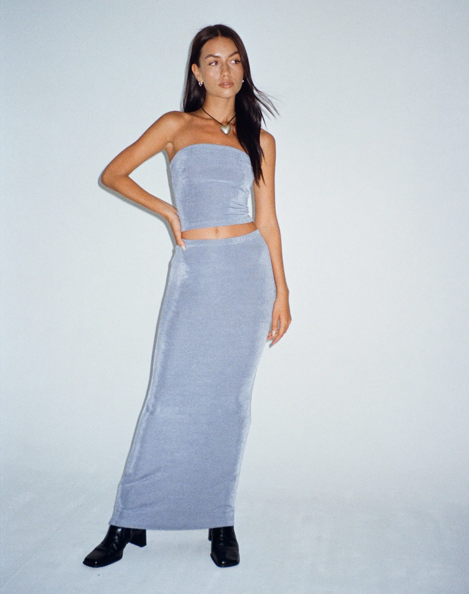 Tulus Low Rise Maxi Skirt in Slate Blue sold by Motel Rocks