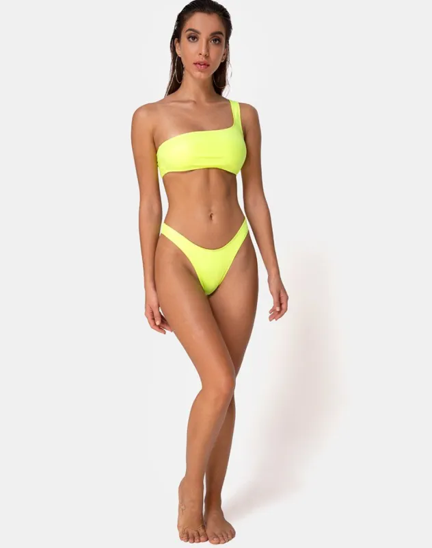 Keila Bikini Bottom in Coated Lime sold by Motel Rocks