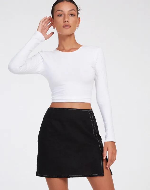 Sheny Mini Skirt in Rami Black With White Stitch sold by Motel Rocks