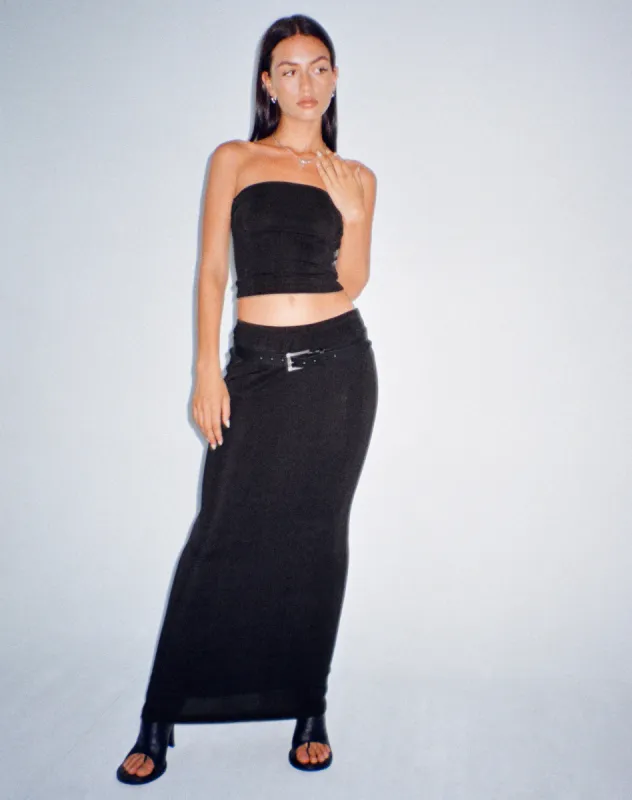 Tulus Low Rise Maxi Skirt in Black sold by Motel Rocks