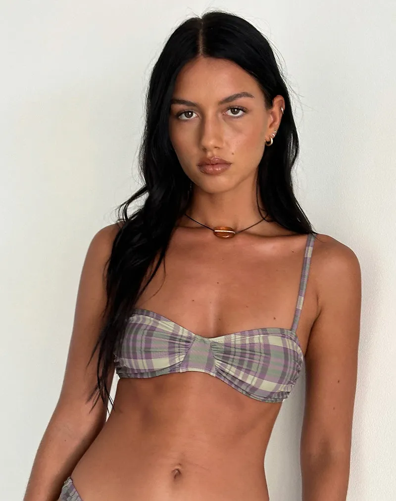 Pali Bikini Top in Purple Tartan sold by Motel Rocks