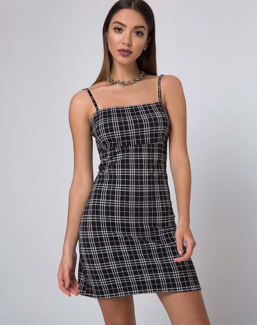 Cecile Slip Dress in Mono Plaid Black sold by Motel Rocks product image thumbnail 3