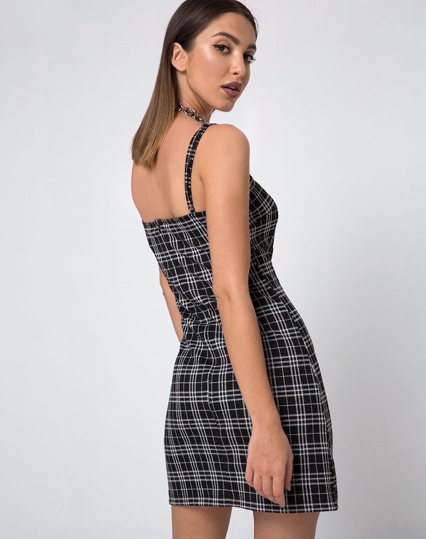 Cecile Slip Dress in Mono Plaid Black sold by Motel Rocks product image thumbnail 4