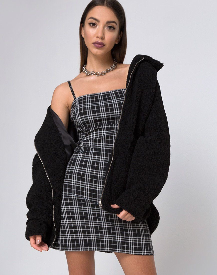Cecile Slip Dress in Mono Plaid Black sold by Motel Rocks