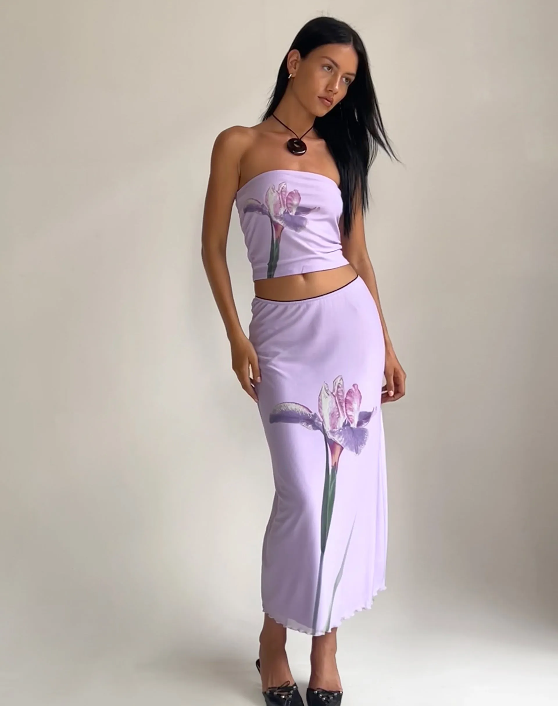 Shae Bandeau Top in Lilac Flower Placement sold by Motel Rocks product image thumbnail 5