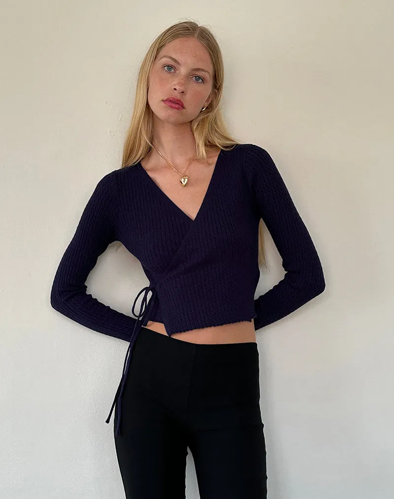Gisela Knitted Wrap Cardigan in Midnight Blue sold by Motel Rocks product image thumbnail 2