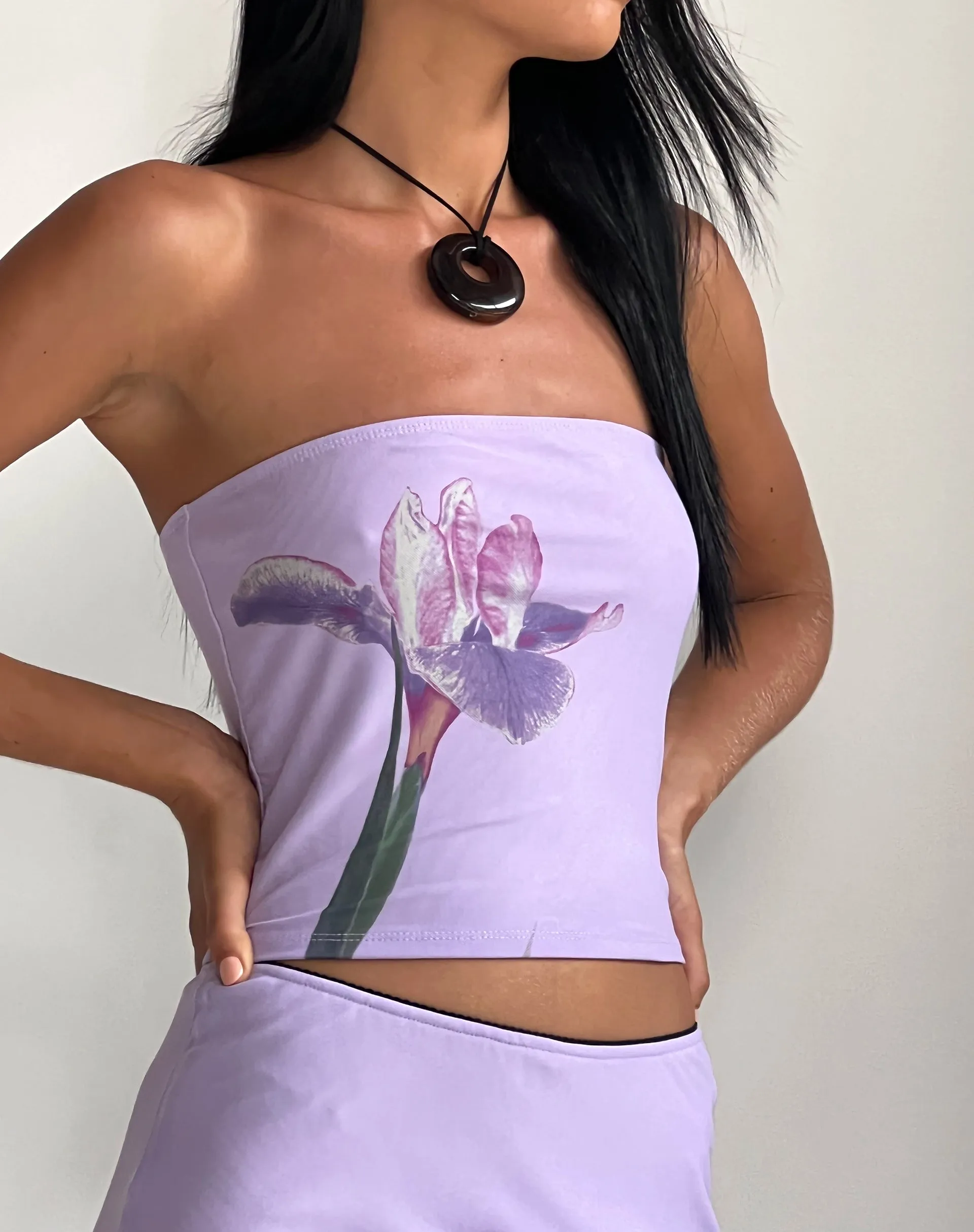 Shae Bandeau Top in Lilac Flower Placement sold by Motel Rocks product image thumbnail 2