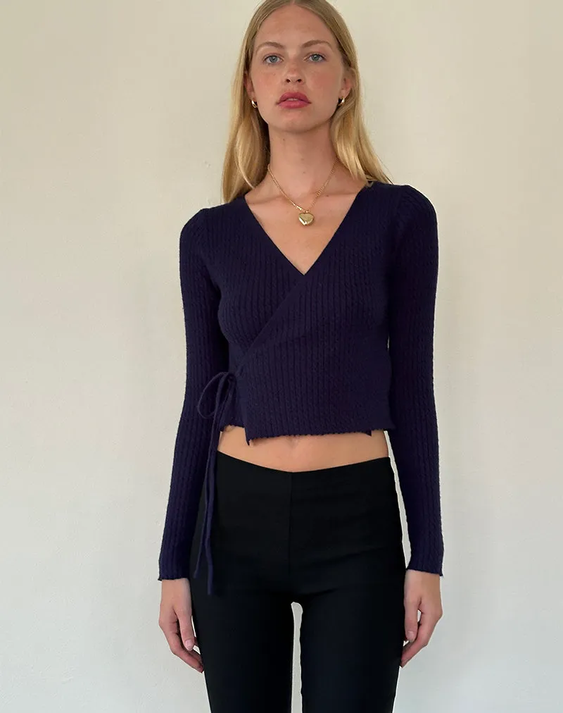 Gisela Knitted Wrap Cardigan in Midnight Blue sold by Motel Rocks product image thumbnail 3