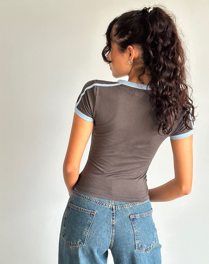 Izolde Baby Tee in Cloudburst with Nantucket Blue Binding and M Embroidery sold by Motel Rocks product image thumbnail 4