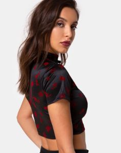 Jiso Crop Top in Japanese Blossom sold by Motel Rocks