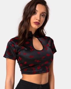 Jiso Crop Top in Japanese Blossom sold by Motel Rocks