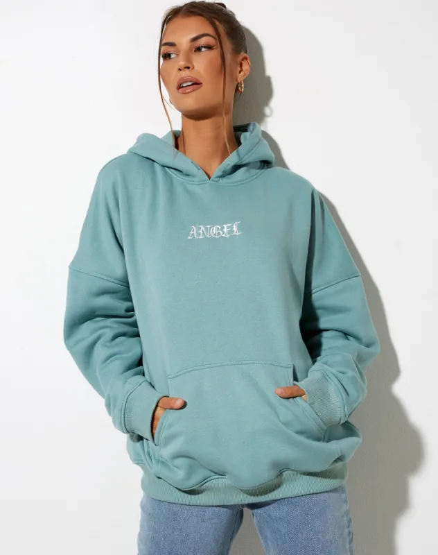 Oversize Hoodie in Seafoam 'Angel' Embro sold by Motel Rocks