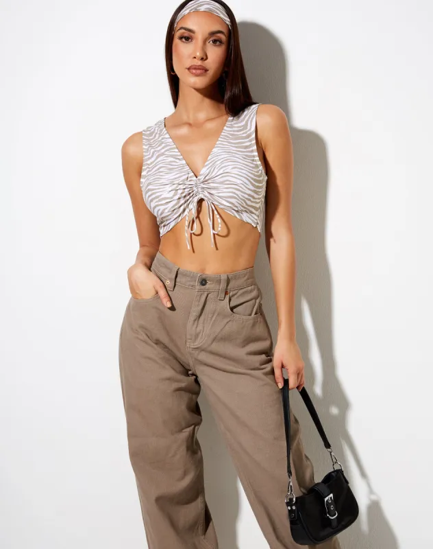 Raeless Crop Top in Tonal Zebra sold by Motel Rocks