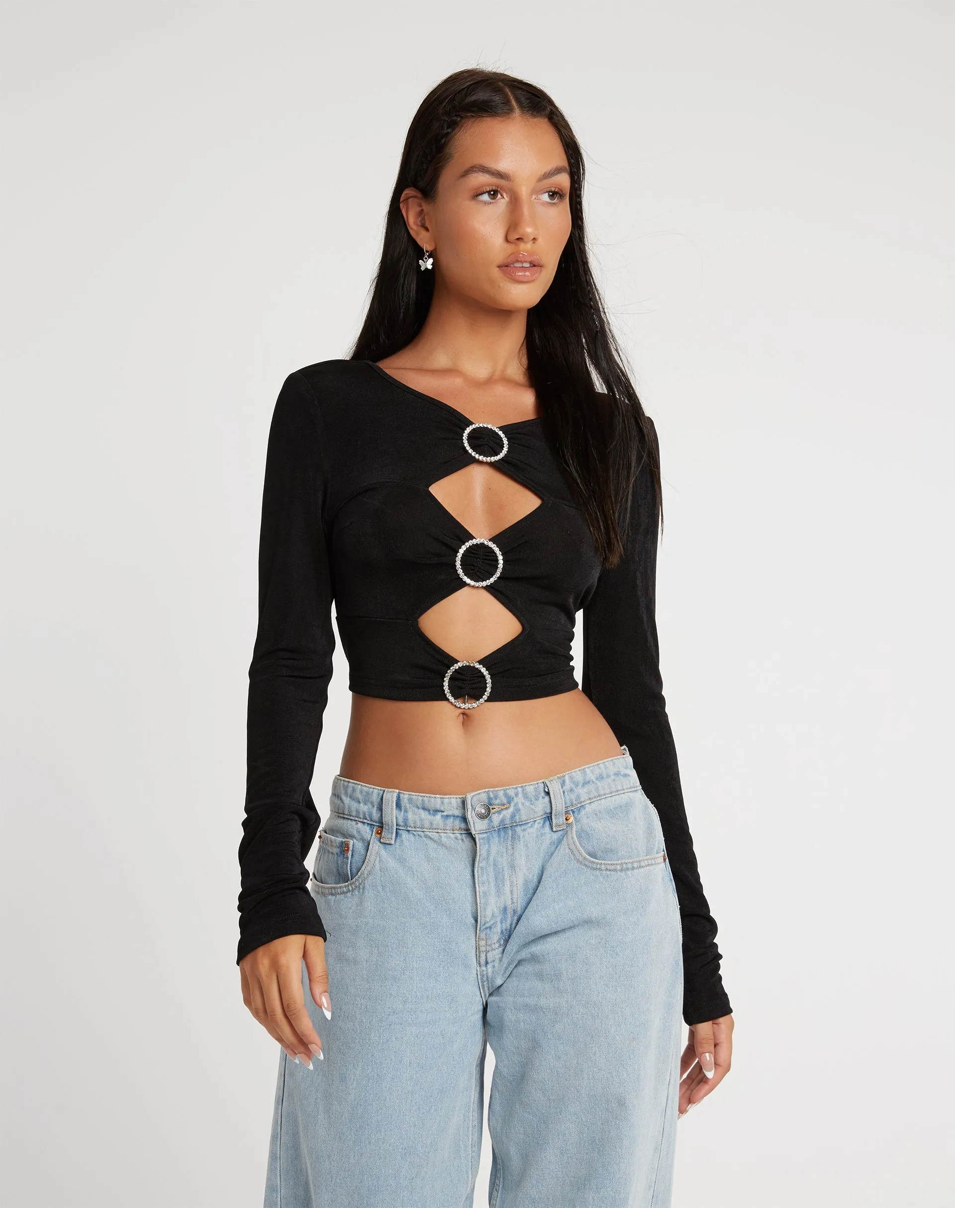 Ruti Long Sleeve Top in Crepe Black sold by Motel Rocks product image thumbnail 2