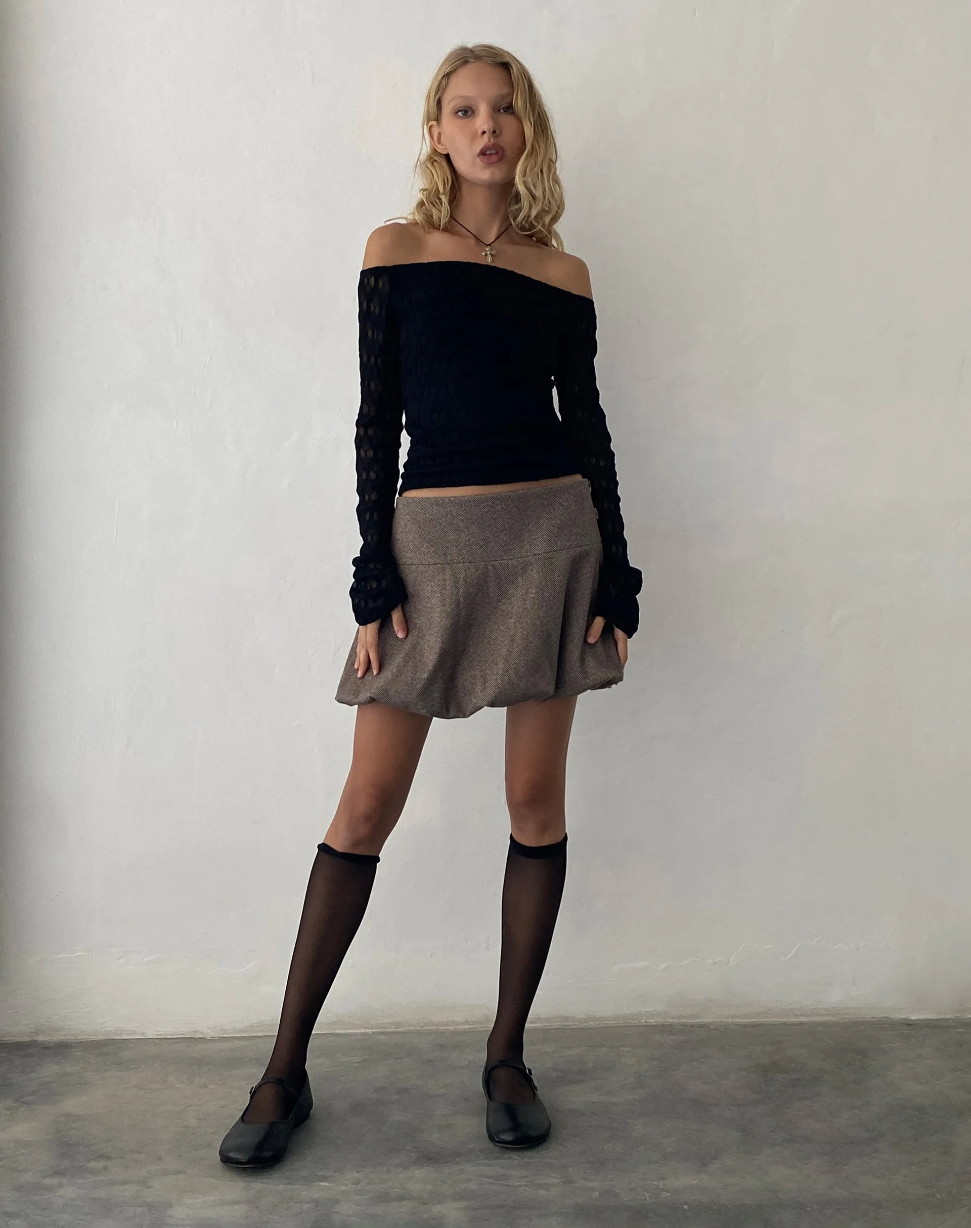 Neira Long Sleeve Bardot Top in Textured Knit Black sold by Motel Rocks product image thumbnail 3