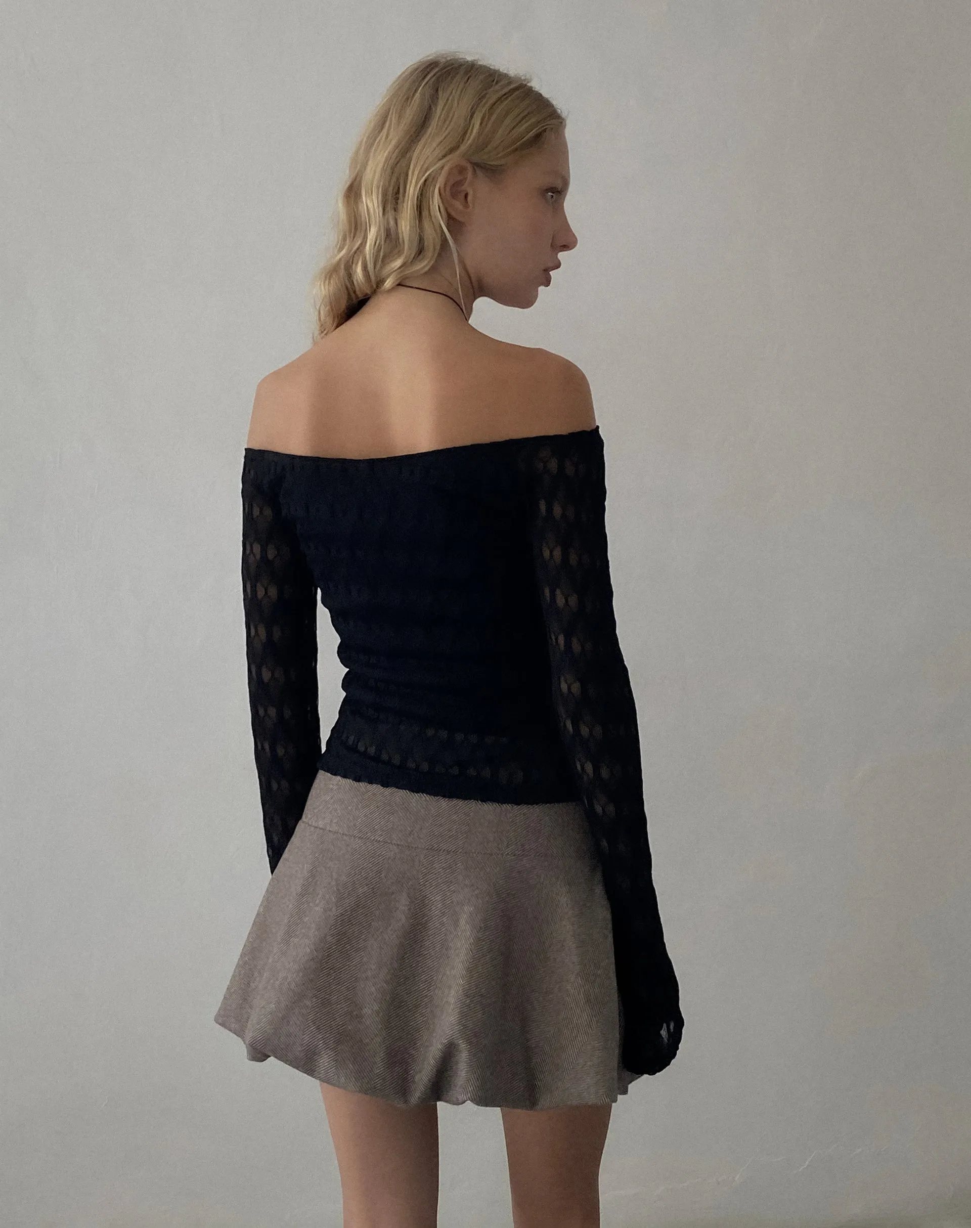 Neira Long Sleeve Bardot Top in Textured Knit Black sold by Motel Rocks product image thumbnail 5
