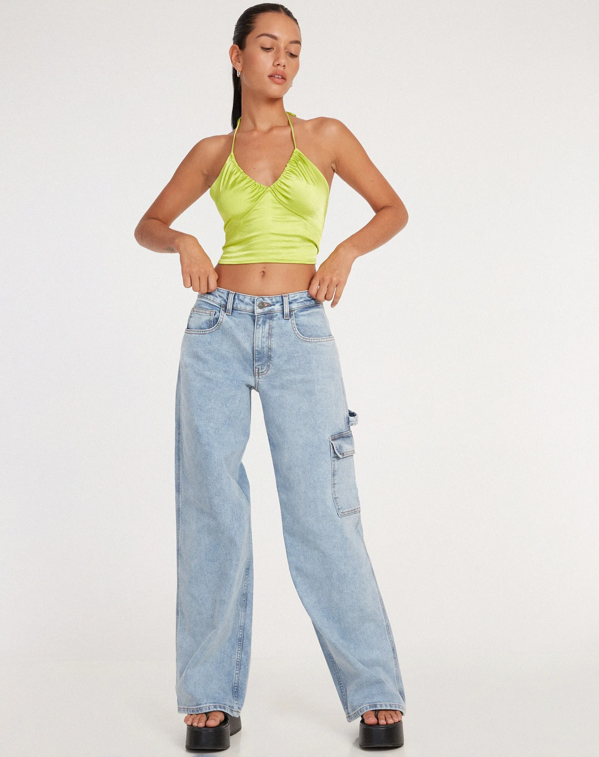 Haltri Crop Top in Satin Lime Green sold by Motel Rocks product image thumbnail 3