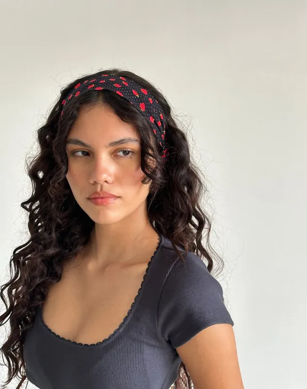 Sala Headband in Strawberry Polka Black made by Motel Rocks